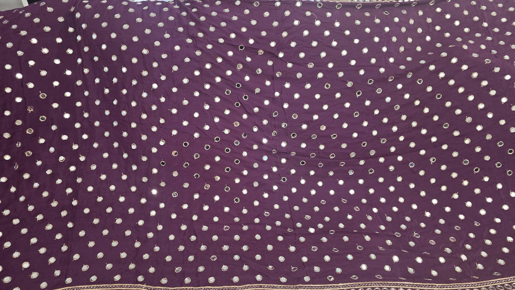 Plum Purple crepe Mirror Work Dupatta | Handmade Indian Dupatta | Bandhani Style Chiffon Dupatta | Embroidered Wedding Dupatta | Garba