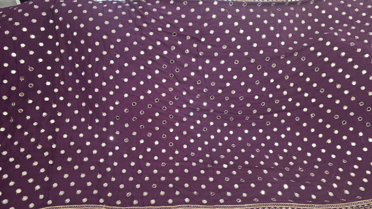 Plum Purple crepe Mirror Work Dupatta | Handmade Indian Dupatta | Bandhani Style Chiffon Dupatta | Embroidered Wedding Dupatta | Garba