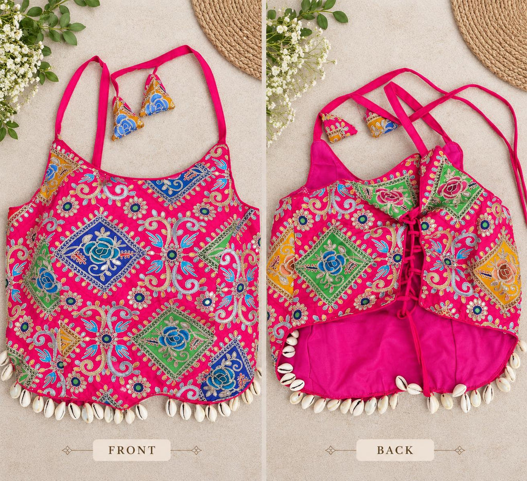 Hand Embroidered Garba Blouse | Gujarati Chaniya Choli Blouse | Mirror Work & Cowrie Shell Blouse | Navratri 2026 | Handmade Ethnic Top