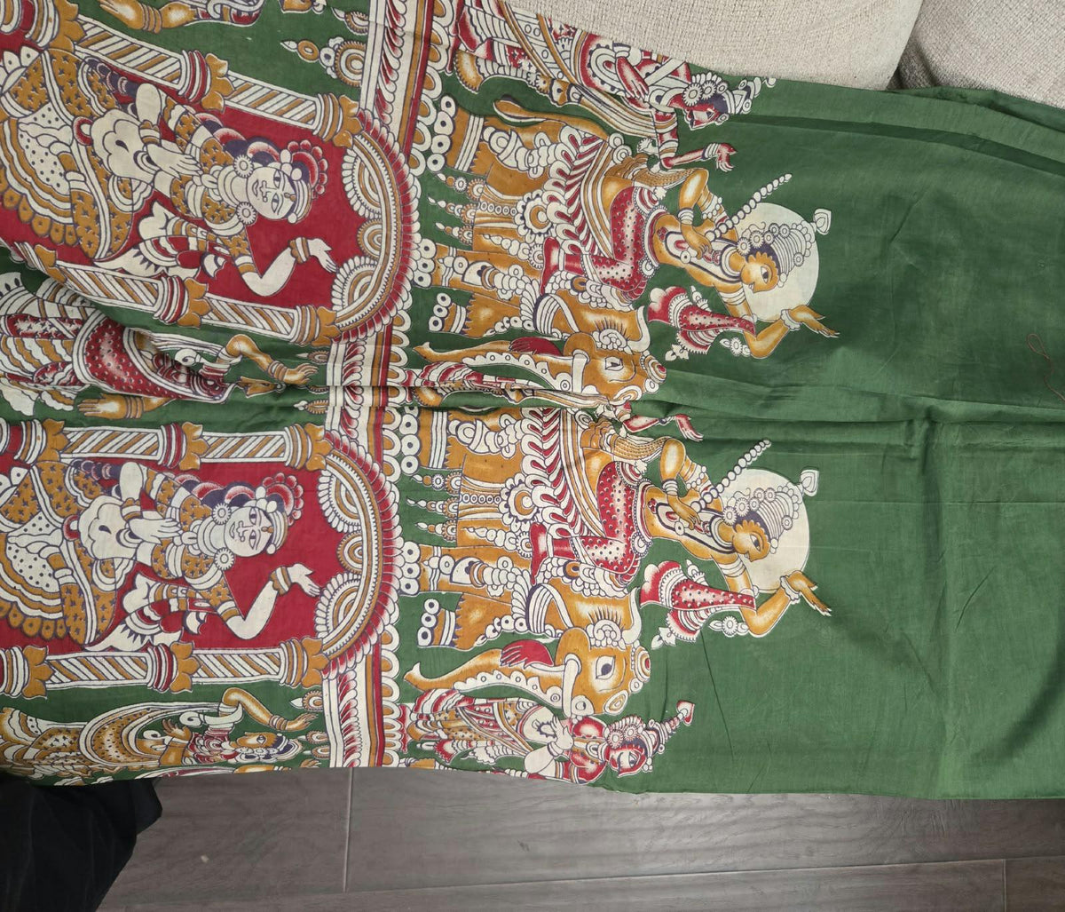 Hand Painted Cotton Saree | Green Kalamkari Style Saree | Indian Art Saree | Traditional Handcrafted Saree | Ethnic Wear |
