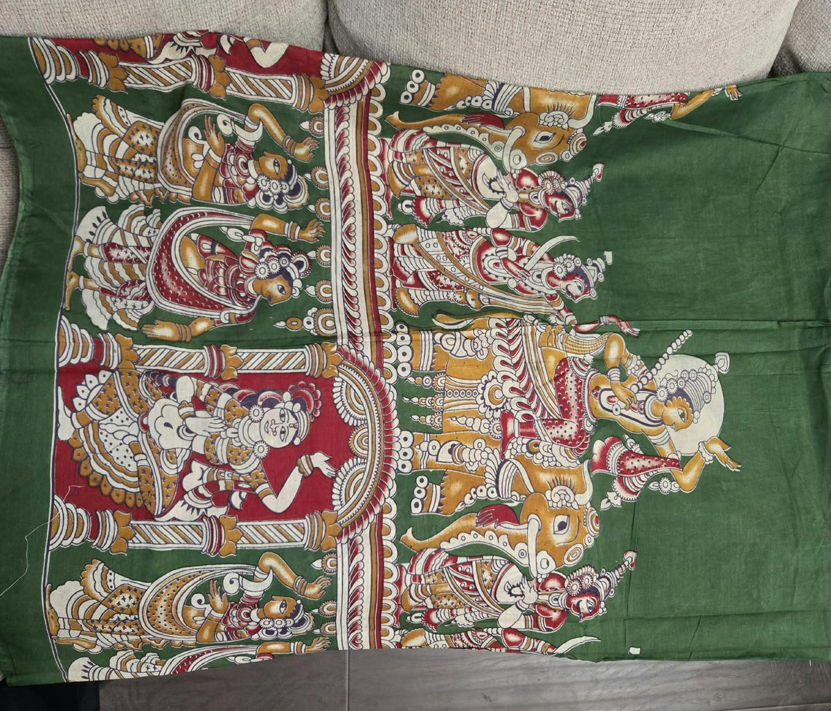 Hand Painted Cotton Saree | Green Kalamkari Style Saree | Indian Art Saree | Traditional Handcrafted Saree | Ethnic Wear |