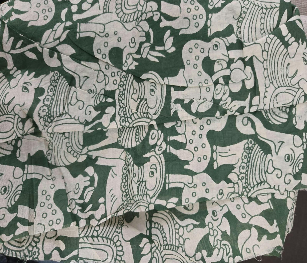 Hand Painted Cotton Saree | Green Kalamkari Style Saree | Indian Art Saree | Traditional Handcrafted Saree | Ethnic Wear |