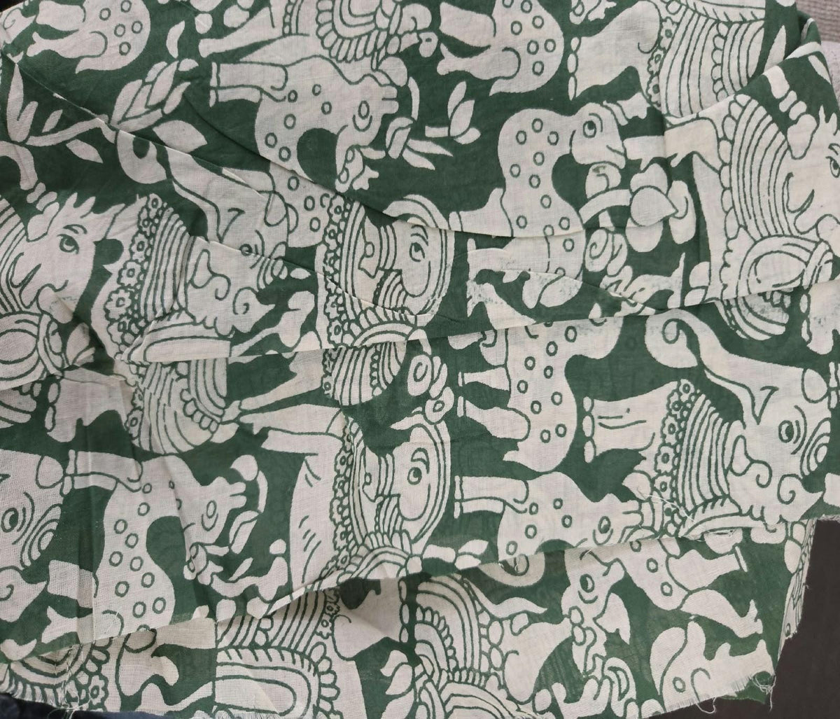 Hand Painted Cotton Saree | Green Kalamkari Style Saree | Indian Art Saree | Traditional Handcrafted Saree | Ethnic Wear |