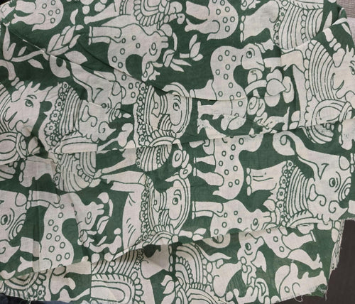 Hand Painted Cotton Saree | Green Kalamkari Style Saree | Indian Art Saree | Traditional Handcrafted Saree | Ethnic Wear |