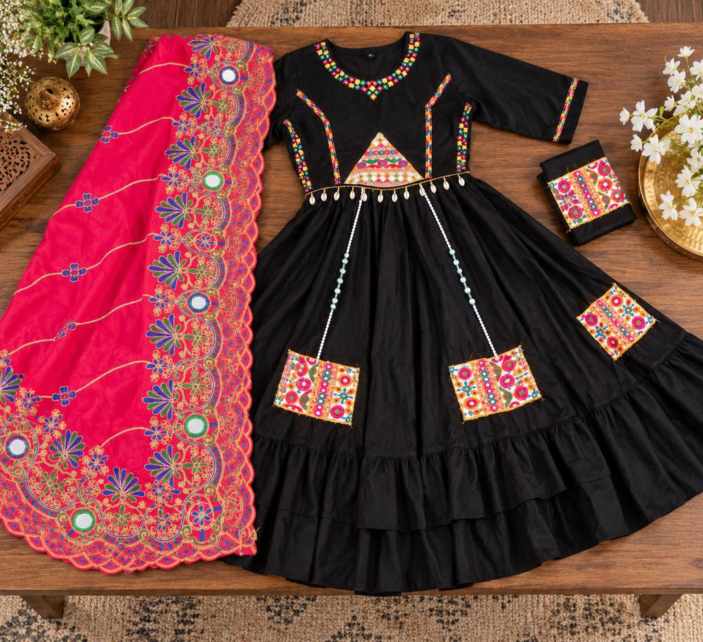 Garba Print Lehenga |black Multicolored Ethnic Skirt | Navratri Ghagra Choli | Handmade Indian Festival Outfit