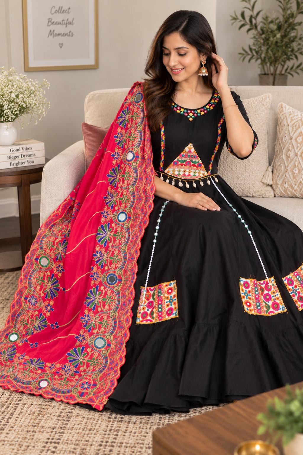 Garba Print Lehenga |black Multicolored Ethnic Skirt | Navratri Ghagra Choli | Handmade Indian Festival Outfit