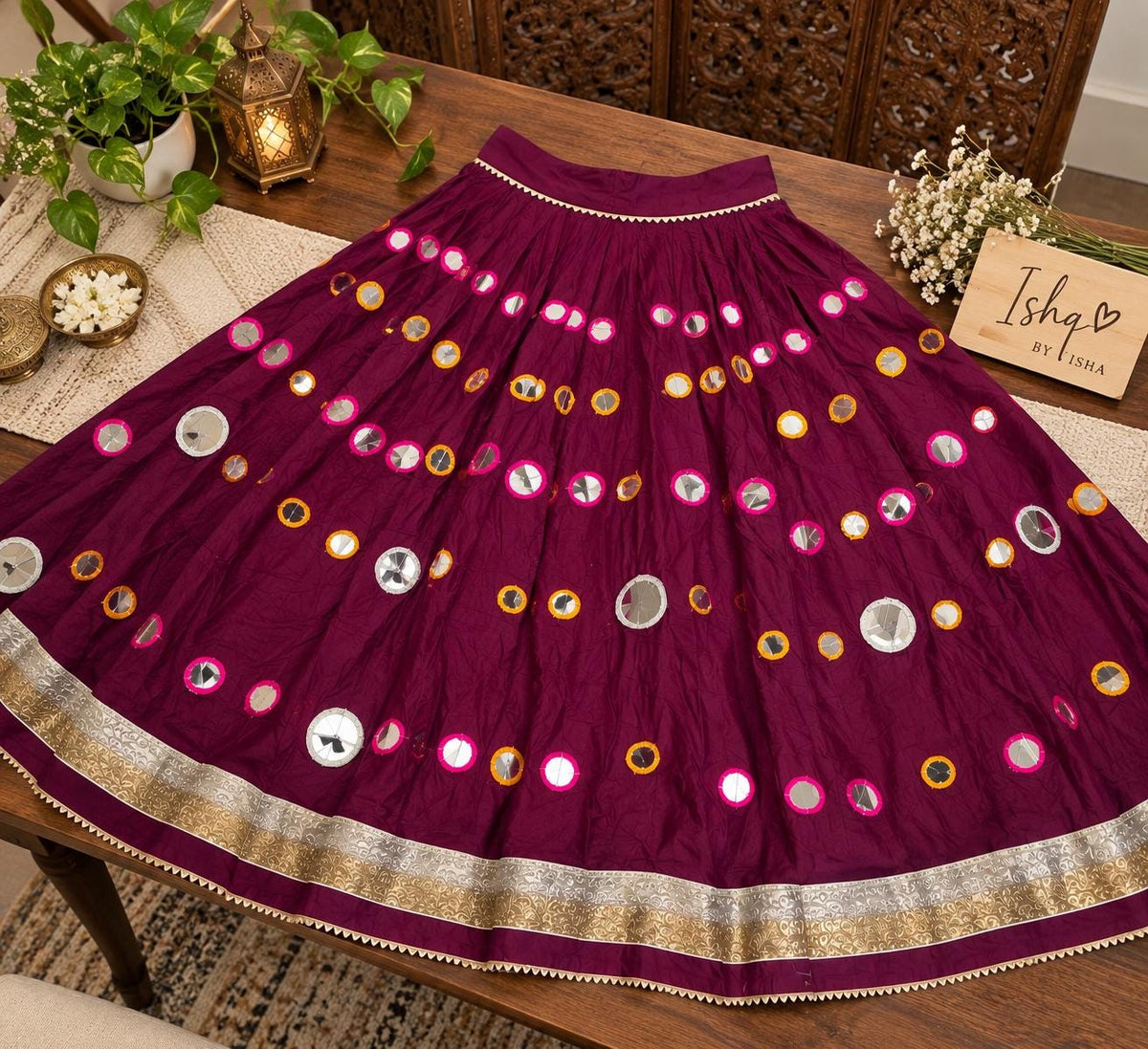 Purple Skirt with Artificial Mirror Work 10 m flair | Festive & Party Wear | Ishq by Isha