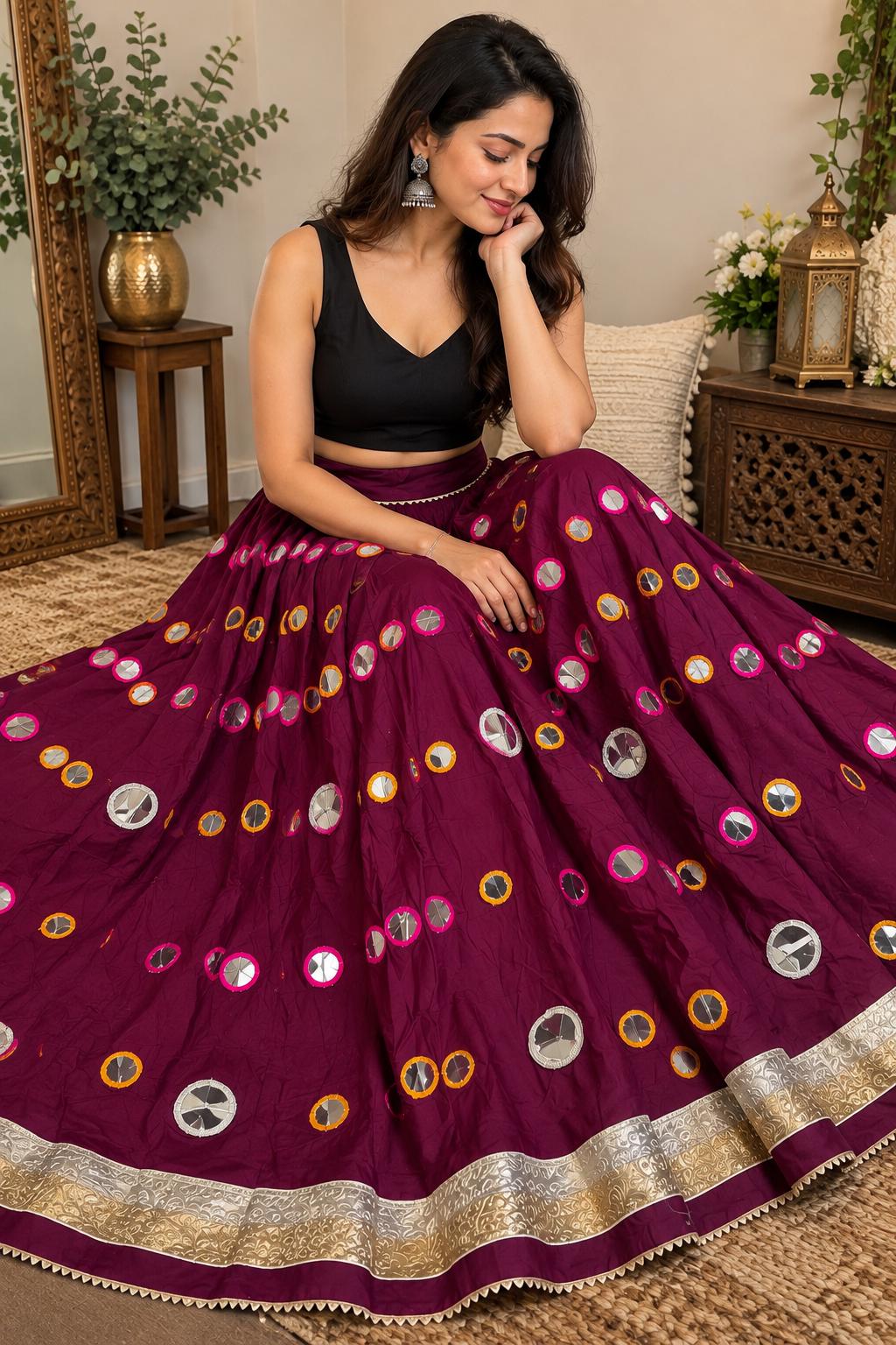 Purple Skirt with Artificial Mirror Work 10 m flair | Festive & Party Wear | Ishq by Isha