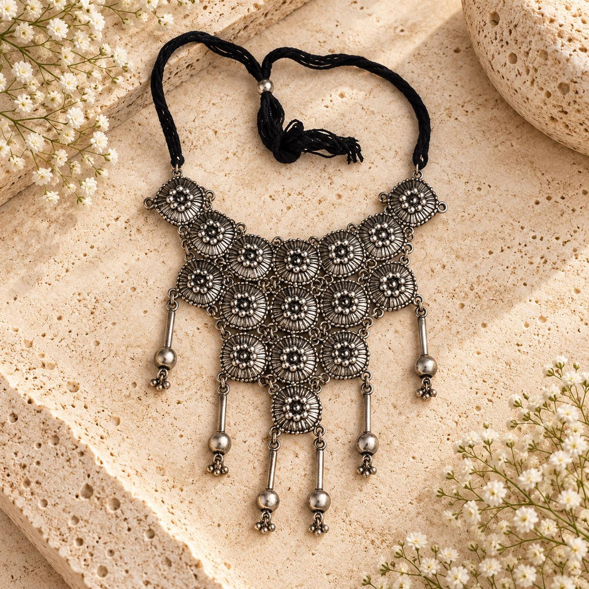 Oxidized Silver Necklace Set, Indian Tribal Jewelry, Garba Jewelry, Navratri Necklace, Gujarati Jewelry, Boho Statement Jewelry ( code 1)