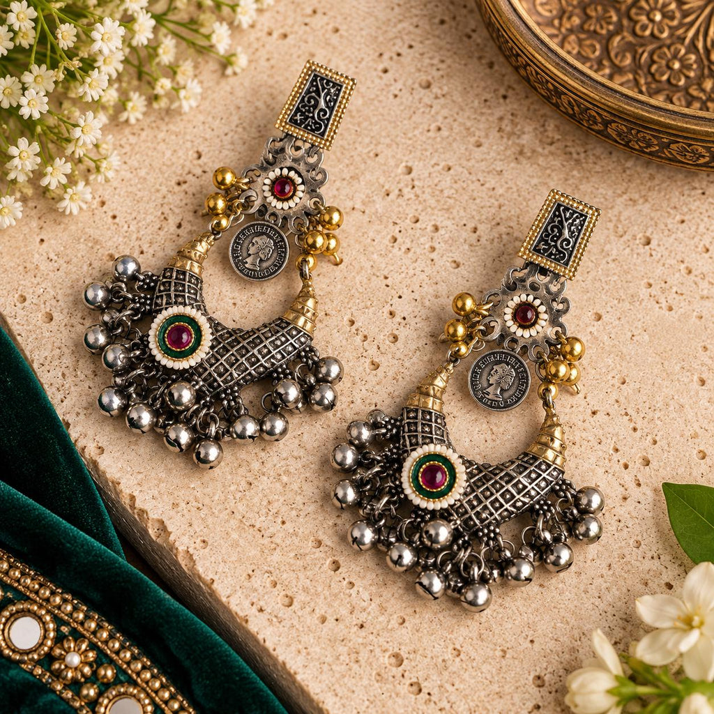 Oxidized Silver earings Jewelry, Garba Jewelry, Navratri Necklace, Gujarati Jewelry, Boho Statement Jewelry ( code 4)