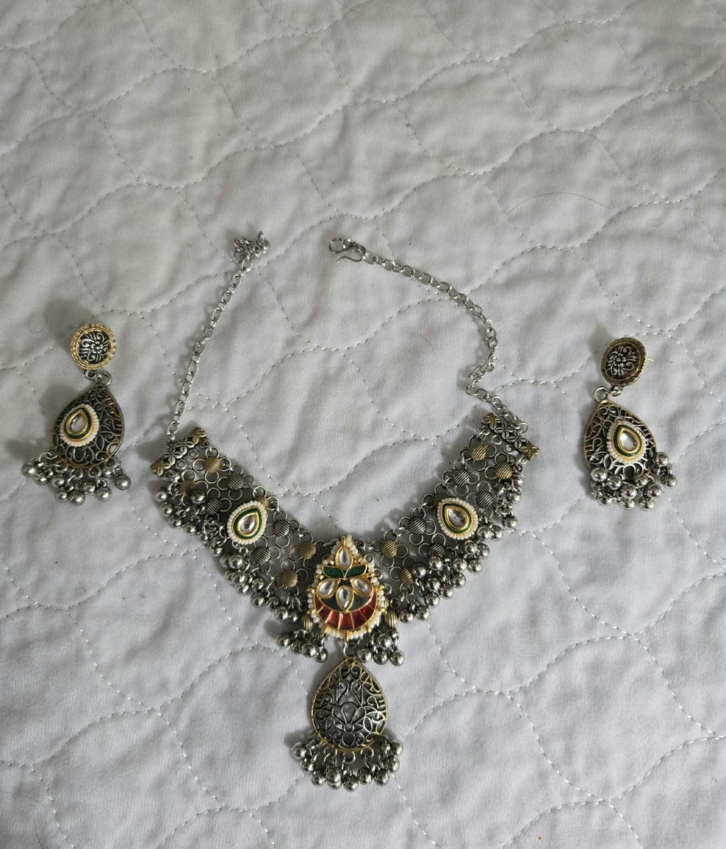 Oxidized Silver Necklace Set with earings Jewelry, Garba Jewelry, Navratri Necklace, Gujarati Jewelry, Boho Statement Jewelry ( code 5)