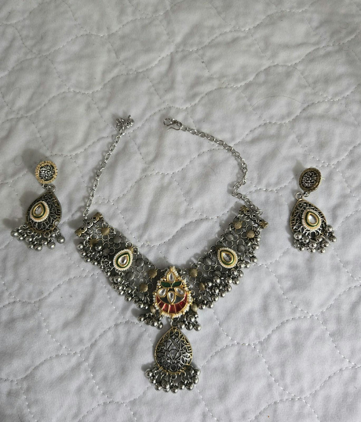 Oxidized Silver Necklace Set with earings Jewelry, Garba Jewelry, Navratri Necklace, Gujarati Jewelry, Boho Statement Jewelry ( code 5)