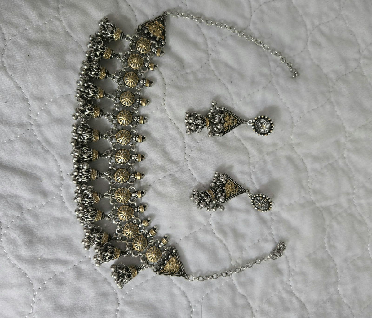 Oxidized Silver Necklace Set with earings Jewelry, Garba Jewelry, Navratri Necklace, Gujarati Jewelry, Boho Statement Jewelry ( code 11)