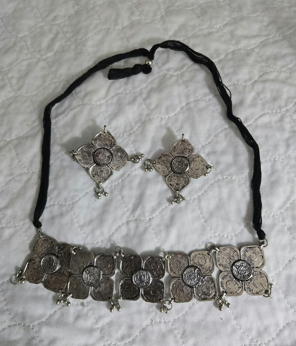 Oxidized Silver Necklace Set with earings Jewelry, Garba Jewelry, Navratri Necklace, Gujarati Jewelry, Boho Statement Jewelry ( code 12)