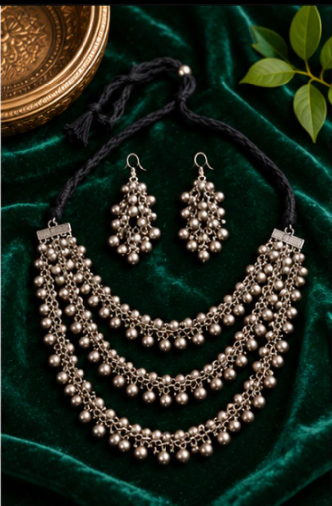 Oxidized Silver Necklace Set with earings Jewelry, Garba Jewelry, Navratri Necklace, Gujarati Jewelry, Boho Statement Jewelry ( code 14)