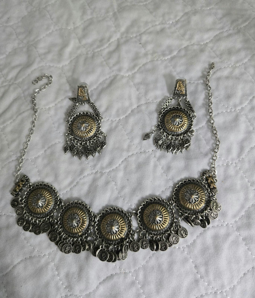 Oxidized Silver Necklace Set with earings Jewelry, Garba Jewelry, Navratri Necklace, Gujarati Jewelry, Boho Statement Jewelry ( code 15)