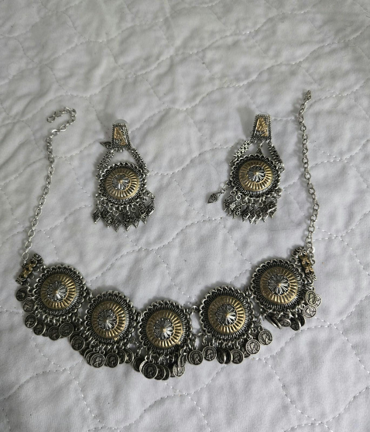 Oxidized Silver Necklace Set with earings Jewelry, Garba Jewelry, Navratri Necklace, Gujarati Jewelry, Boho Statement Jewelry ( code 15)