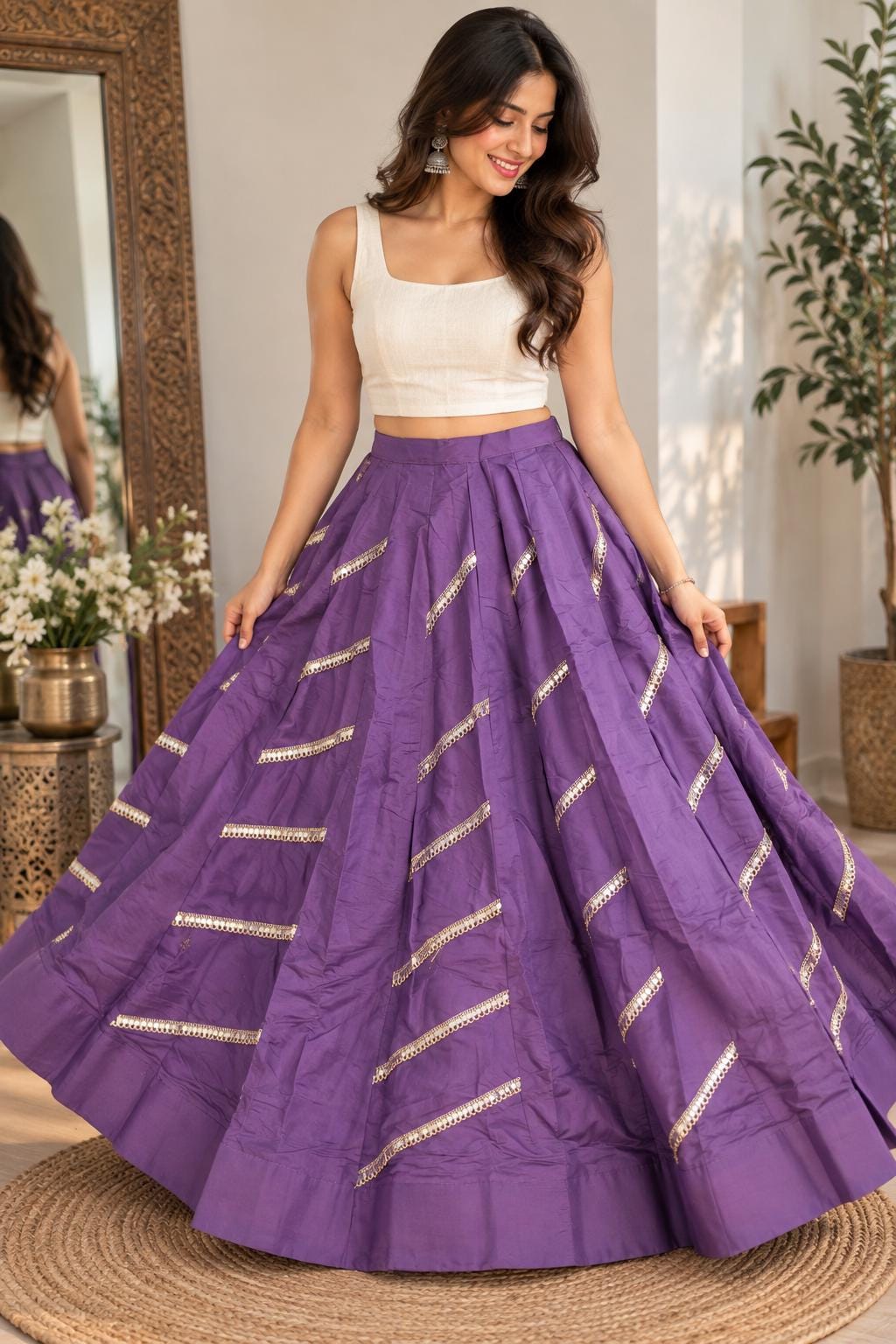 Light purple Gotta Work Lehenga Skirt | 10 Meter Flare, Mirror Work, Festive Maxi