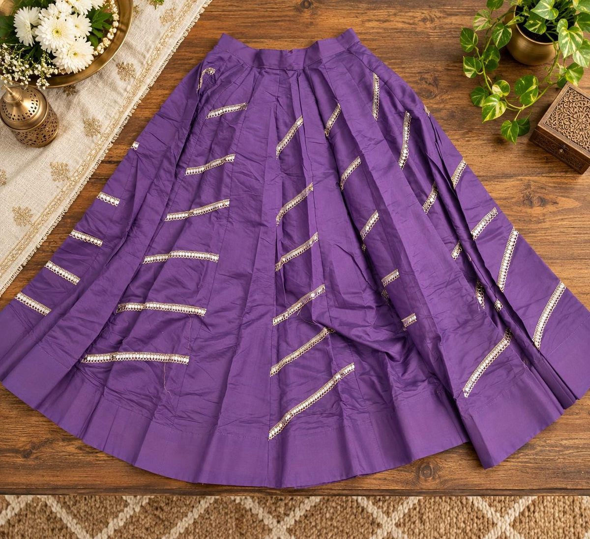 Light purple Gotta Work Lehenga Skirt | 10 Meter Flare, Mirror Work, Festive Maxi