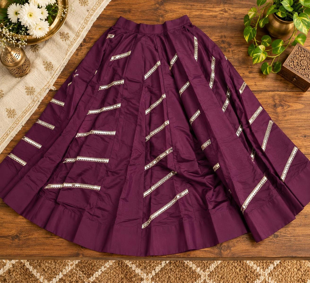 Dark purple Gotta Work Lehenga Skirt | 10 Meter Flare, Mirror Work, Festive Maxi