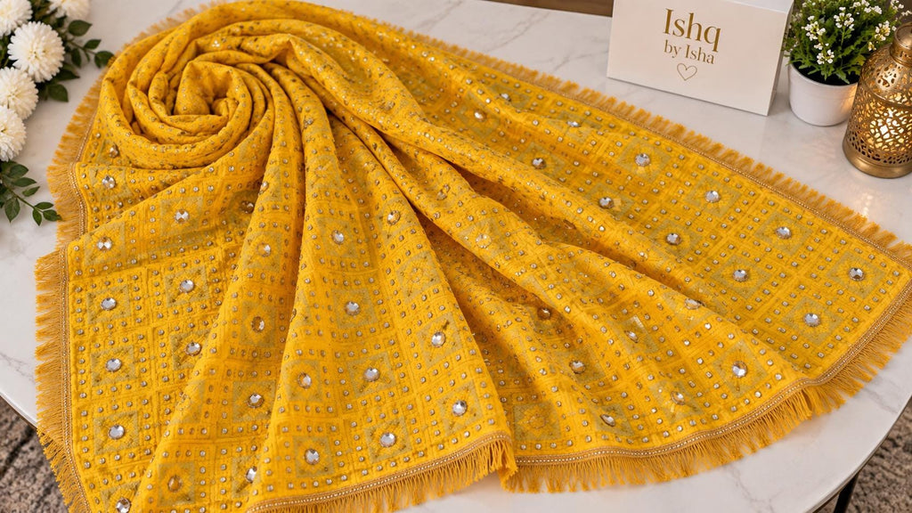 Handmade , Handwoven , Elegant vibrant & Authentic yellow Phulkari Dupatta / Indian Scarf. Hand embroidered .