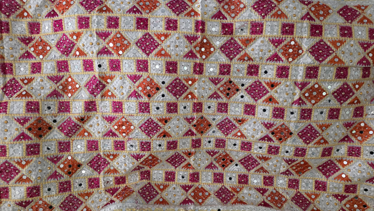 White Handmade , Handwoven , Elegant vibrant & Authentic Multicolour Phulkari Dupatta / Indian Scarf. Hand embroidered