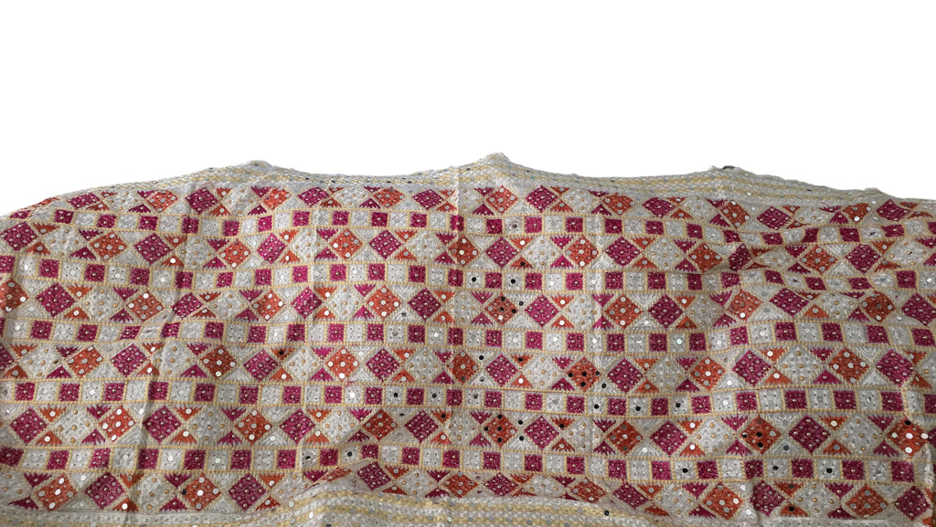 White Handmade , Handwoven , Elegant vibrant & Authentic Multicolour Phulkari Dupatta / Indian Scarf. Hand embroidered
