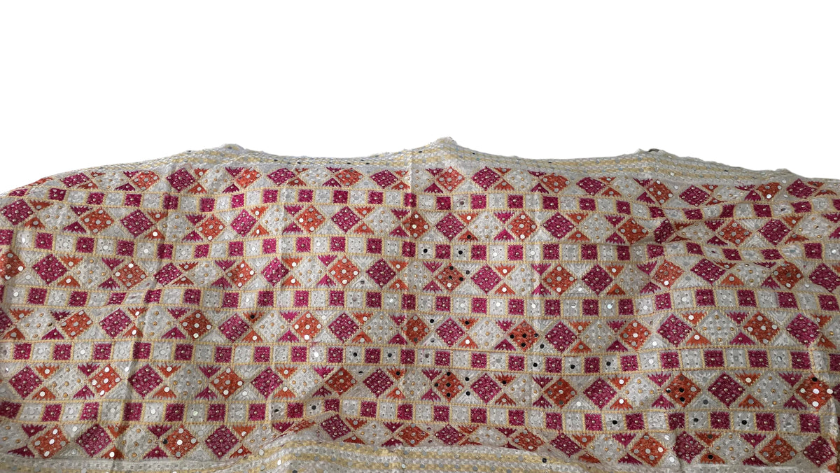 White Handmade , Handwoven , Elegant vibrant & Authentic Multicolour Phulkari Dupatta / Indian Scarf. Hand embroidered