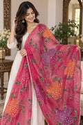 Embroidered pink Floral Dupatta, Indian Ethnic Festive Statement Shawl