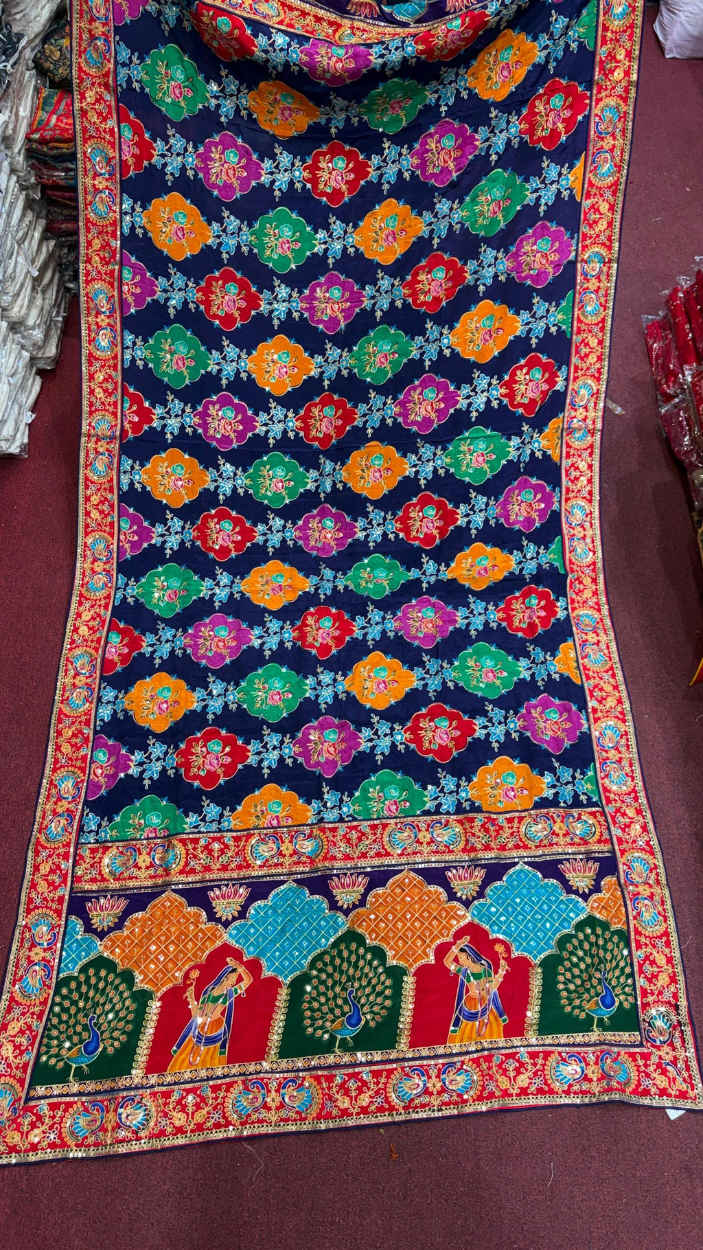 Pure Chinnon Dupatta | Designer Indian Dupatta | Multicolor Embroidered Dupatta | Festive Dupatta | Garba Navratri Dupatta | Chinnon Stole