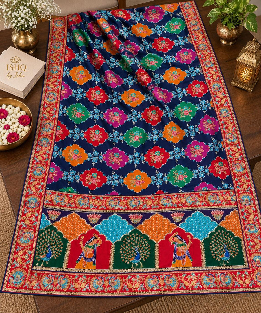 Pure Chinnon Dupatta | Designer Indian Dupatta | Multicolor Embroidered Dupatta | Festive Dupatta | Garba Navratri Dupatta | Chinnon Stole