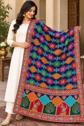 Pure Chinnon Dupatta | Designer Indian Dupatta | Multicolor Embroidered Dupatta | Festive Dupatta | Garba Navratri Dupatta | Chinnon Stole