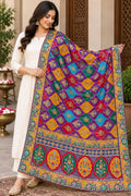 Pure Chinnon Dupatta | Designer Indian Dupatta | Multicolor Embroidered Dupatta | Festive Dupatta | Garba Navratri Dupatta | Chinnon Stole