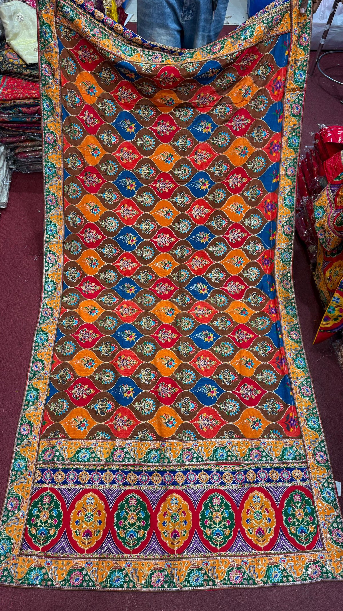 Pure Chinnon Dupatta | Designer Indian Dupatta | Multicolor Embroidered Dupatta | Festive Dupatta | Garba Navratri Dupatta | Chinnon Stole