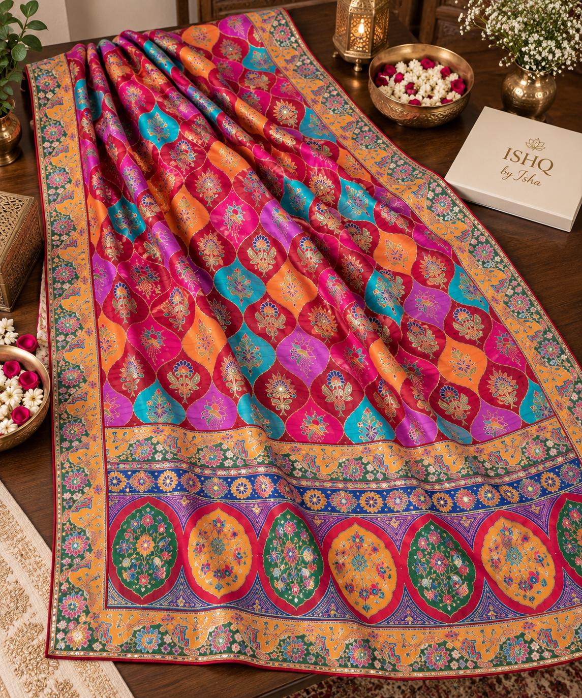 Pure Chinnon Dupatta | Designer Indian Dupatta | Multicolor Embroidered Dupatta | Festive Dupatta | Garba Navratri Dupatta | Chinnon Stole