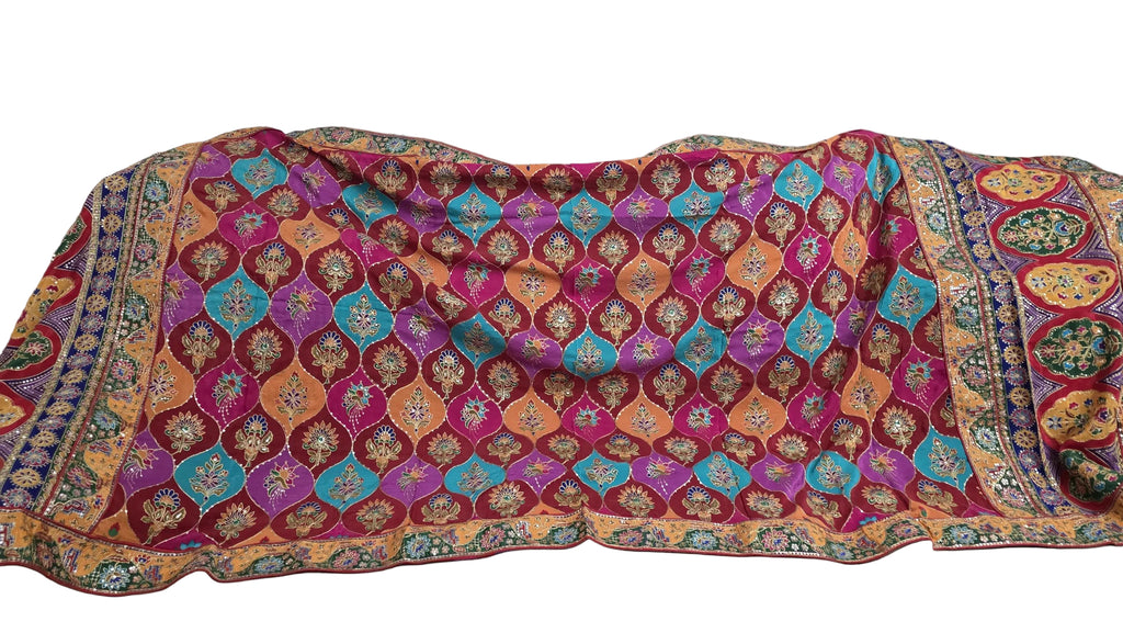 Pure Chinnon Dupatta | Designer Indian Dupatta | Multicolor Embroidered Dupatta | Festive Dupatta | Garba Navratri Dupatta | Chinnon Stole