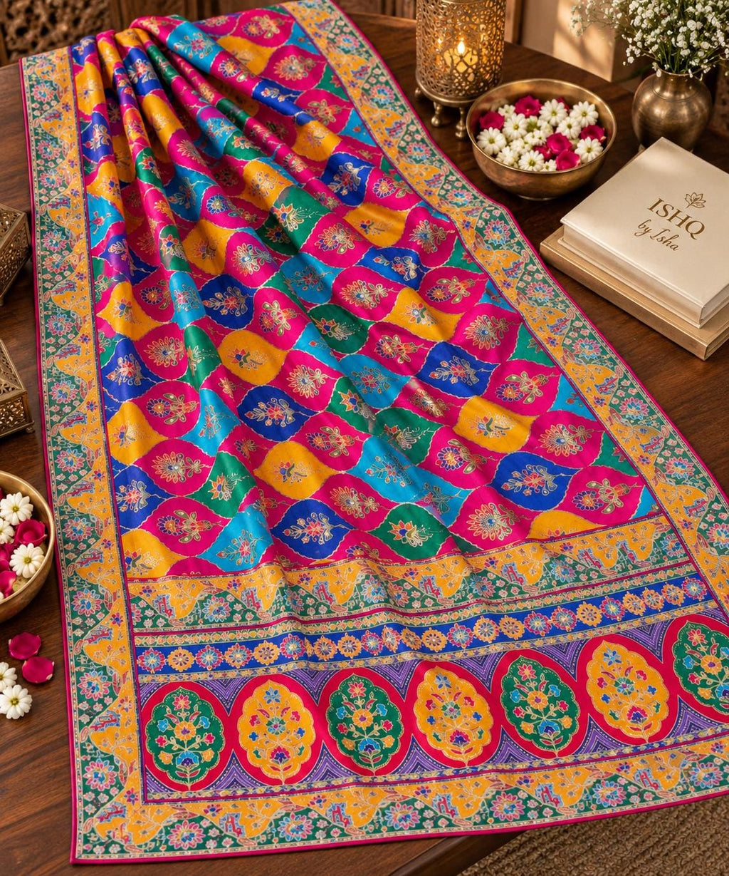 Pure Chinnon Dupatta | Designer Indian Dupatta | Multicolor Embroidered Dupatta | Festive Dupatta | Garba Navratri Dupatta | Chinnon Stole