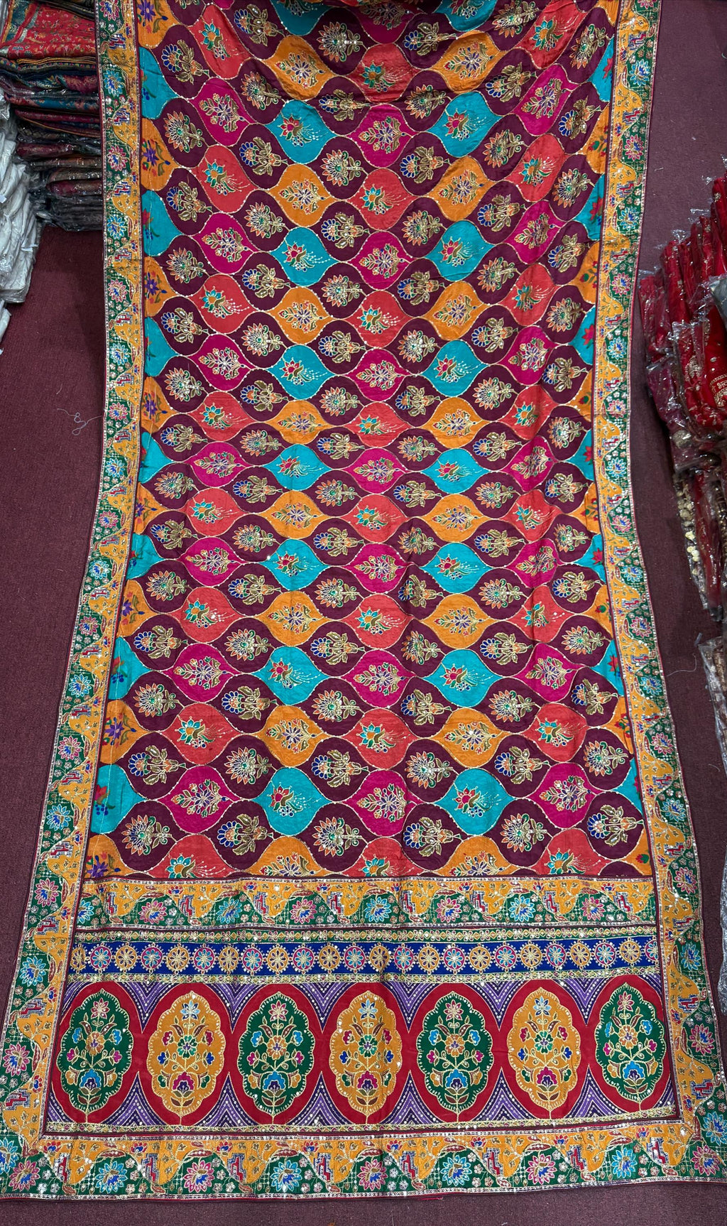 Pure Chinnon Dupatta | Designer Indian Dupatta | Multicolor Embroidered Dupatta | Festive Dupatta | Garba Navratri Dupatta | Chinnon Stole