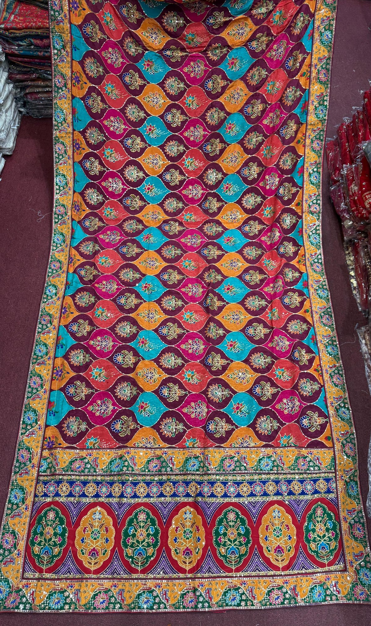 Pure Chinnon Dupatta | Designer Indian Dupatta | Multicolor Embroidered Dupatta | Festive Dupatta | Garba Navratri Dupatta | Chinnon Stole