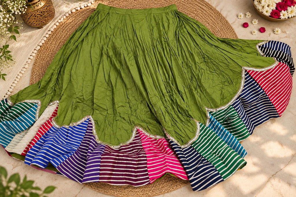 Garba Print Lehenga |Green Ethnic Skirt | Navratri Ghagra Choli | Handmade Indian Festival Outfit