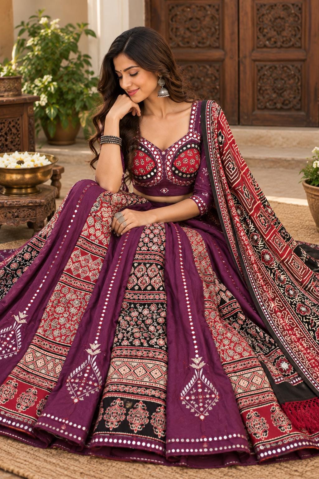 Purple arri work Patchwork Lehenga Set | Festive Indian Wedding Wear (Stitched)