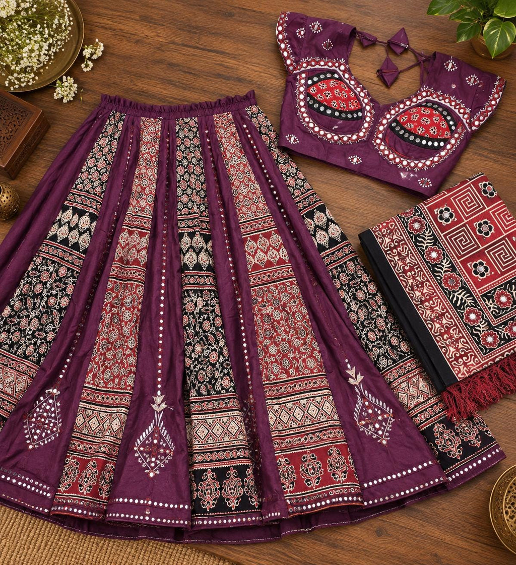 Purple arri work Patchwork Lehenga Set | Festive Indian Wedding Wear (Stitched)