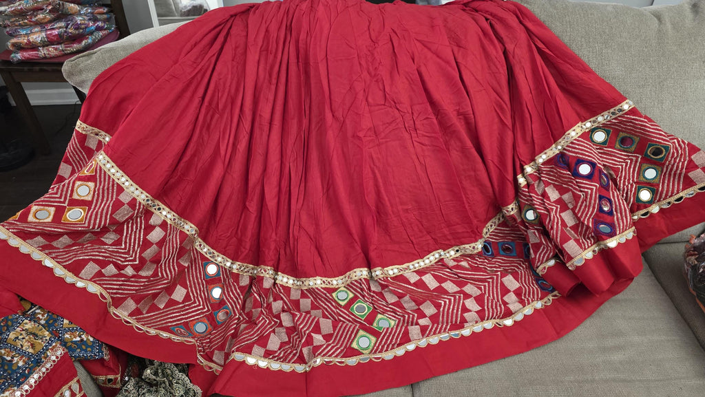 Red green Cotton Lehenga Choli Set | Gold Embroidered Indian Skirt Set | Navratri Garba Outfit | Festive Ethnic Wear | Wedding Lehenga