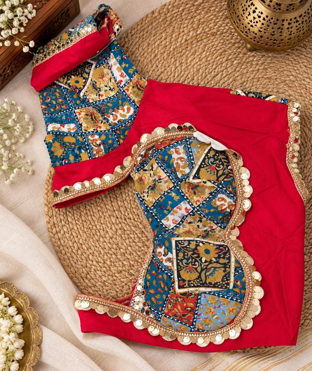 Red green Cotton Lehenga Choli Set | Gold Embroidered Indian Skirt Set | Navratri Garba Outfit | Festive Ethnic Wear | Wedding Lehenga