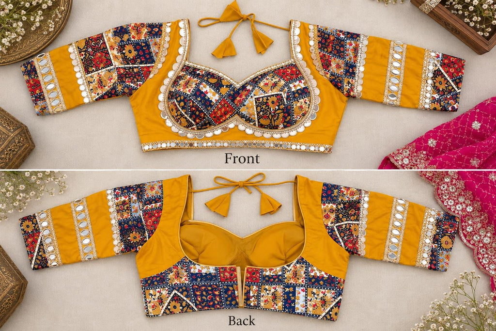 Yellow pink Cotton Lehenga Choli Set | Gold Embroidered Indian Skirt Set | Navratri Garba Outfit | Festive Ethnic Wear | Wedding Lehenga