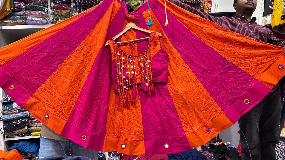 Pink Orange Garba Blouse | Navratri Chaniya Choli Blouse | Gujarati Garba Crop Top | Dandiya Blouse | Mirror & Coin Embellished Blouse
