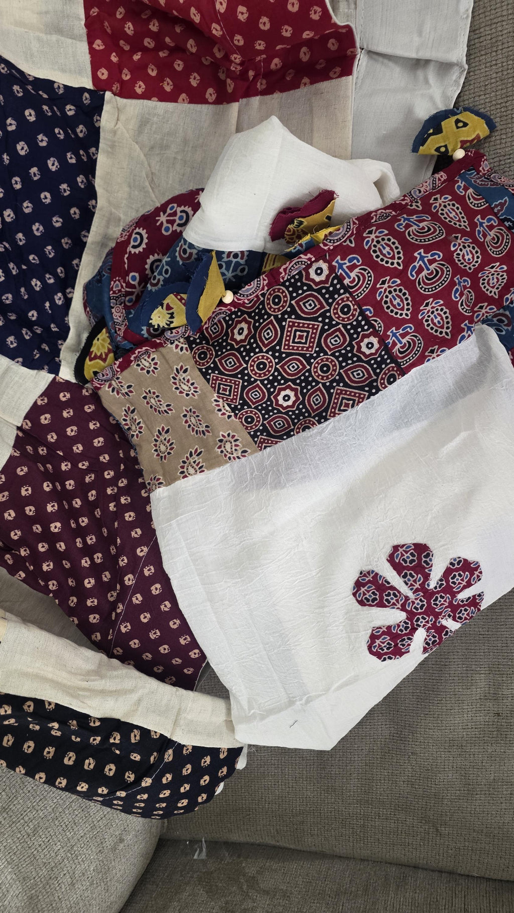Garba Khadi Ajarak Print Lehenga | white Multicolored Ethnic Skirt | Navratri Ghagra Choli | Handmade Indian Festival Outfit