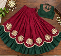 Maroon Green Cotton Lehenga Choli Set | Indian Festive Lehenga | Lotus Embroidered Skirt & Blouse | Navratri Garba Outfit | Handmade