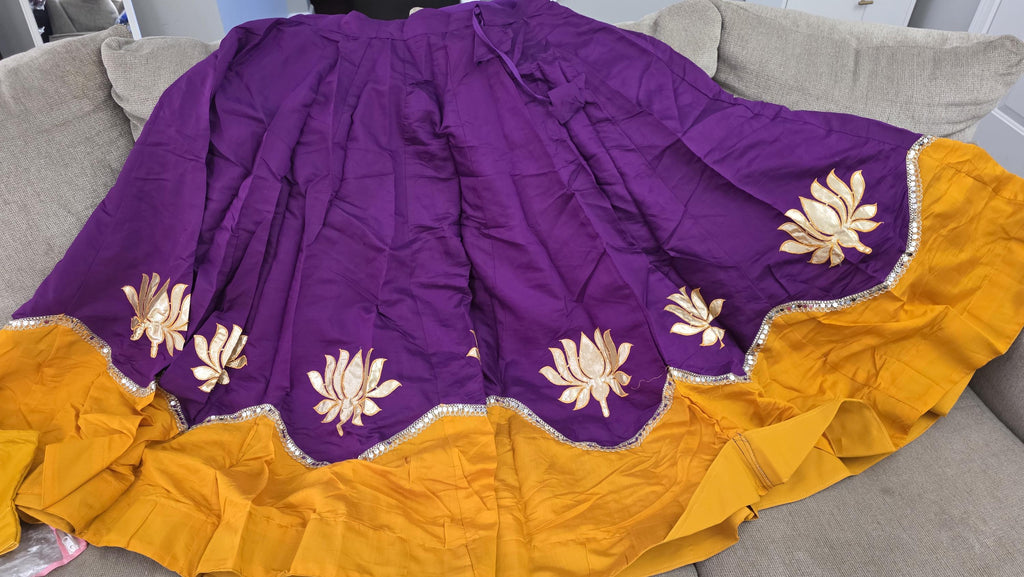 Purple yellow Cotton Lehenga Choli Set | Indian Festive Lehenga | Lotus Embroidered Skirt & Blouse | Navratri Garba Outfit | Handmade