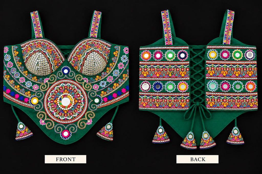 GreenHand Embroidered Garba Blouse | Gujarati Chaniya Choli Blouse | Mirror Work & Cowrie Shell Blouse | Navratri 2026 | Handmade Ethnic Top